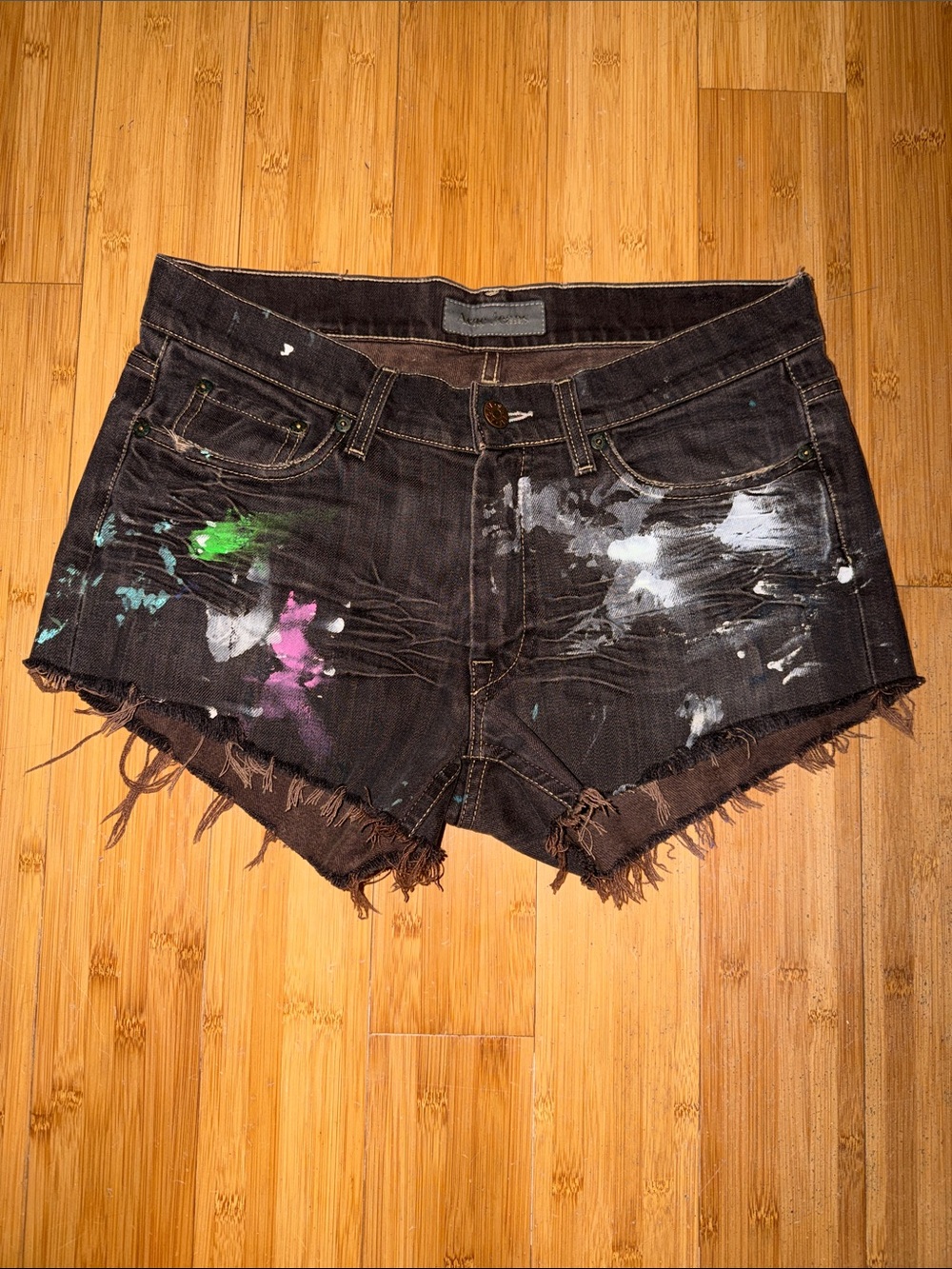 Acne Studios Paint Splatter Distressed Cutoff Jean Shorts
